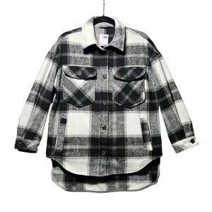 SO Black White Plaid Shacket Jacket Oversized XS Button Front Flannel Coat